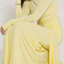 Geulis Long Sleeve Spring Fall Maxi Dress 2026 Elegant Bodycon Wrap Long Dress Cocktail Party Wedding Guest Dresses (Yellow, S)