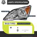 Headlights Assembly for 2007-2011 Honda CR-V Halogen Headlamp Replacement, High/Low Beam W/Bulbs, Driver & Passenger Side