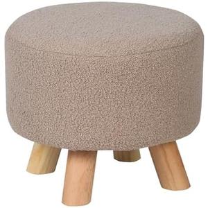 Asense Small Round Ottoman Foot Rest Stool Teddy Velvet Padded Seat Footstool Ottoman with Anti-Slip Wooden Legs (Khaki,Teddy Velvet)