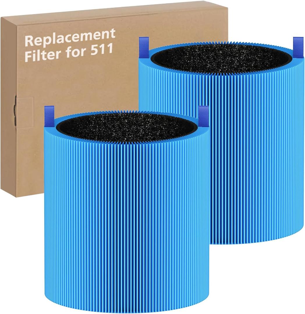 2-pack 511 A11ergenBlock Replacement Filter, Compatible with Blue Air Blue Pure 511 Air Purifier, True H13 HEPA Filters, and Activated Carbon Filter, BLUE