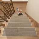 Stair Treads Carpet 4 pcs for Wooden Steps with Non Slip Rubber Backing, 100% Polyester Soft Stairs Resistant Indoor Skid Runner Safety Rugs for Kids Elders and Pets 30" * 8" (Brown)