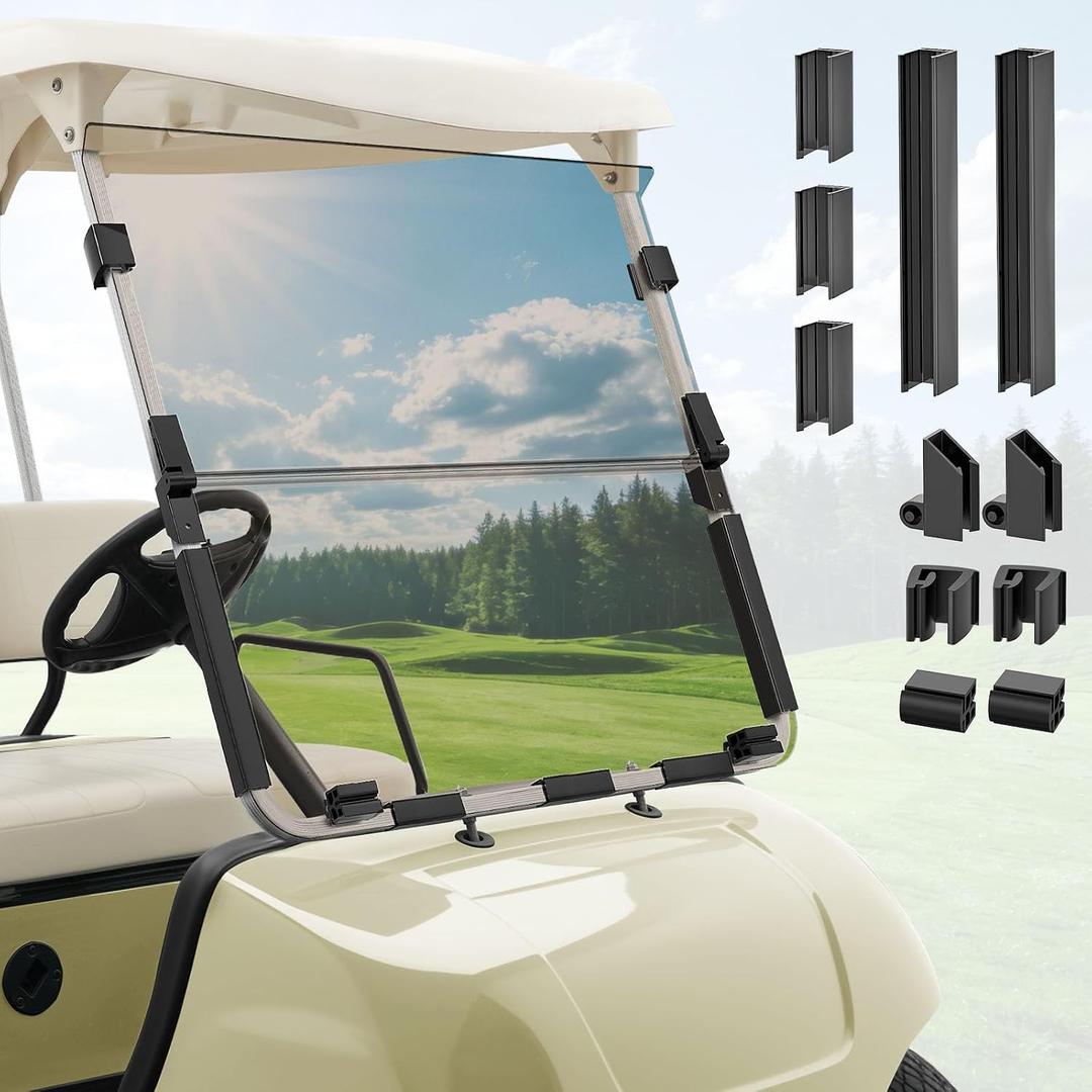 Panglong Fit Yamaha Windshield Tinted, Golf Cart 4MM Foldable Windshield with Clips Kit, Anti-UV Impact Resistant Windshield Suitable for 1995-2013 G14 G16 G19 Yamaha Models