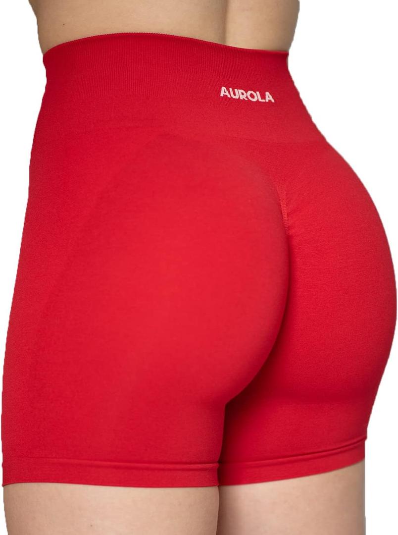 AUROLA Intensify Workout Shorts for Women Seamless Scrunch Short Gym Yoga Running Sport Active Exercise Fitness Shorts(S, Fiery Red)