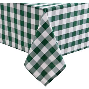 Hiasan 54 x 108 Inch Checkered Tablecloth Rectangle - Waterproof, Wrinkle Resistant and Washable Gingham Table Cloth for Christmas, Outdoor Picnic, Kitchen and Holiday Dinner, Forest Green and White