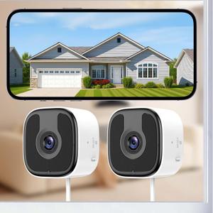 2 Pack 3MP 2K Window Camera2.4Ghz & 5Ghz WiFi Wireless Indoor & Outdoor Cameras for Home Security with Enhanced Color Night Vision,Mounting Sticker,Person & Motion Detection