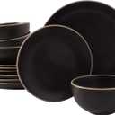 Gibson Home Rockaway Round Stoneware Dinnerware Sets, Service for 4 (12pcs), Black