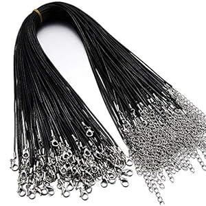 60Pcs Waxed Necklace Cord Bulk for Jewelry Making, Necklace Rope String with Clasp for DIY Bracelet Pendant, Black(18 Inches and Thickness 1.5mm)