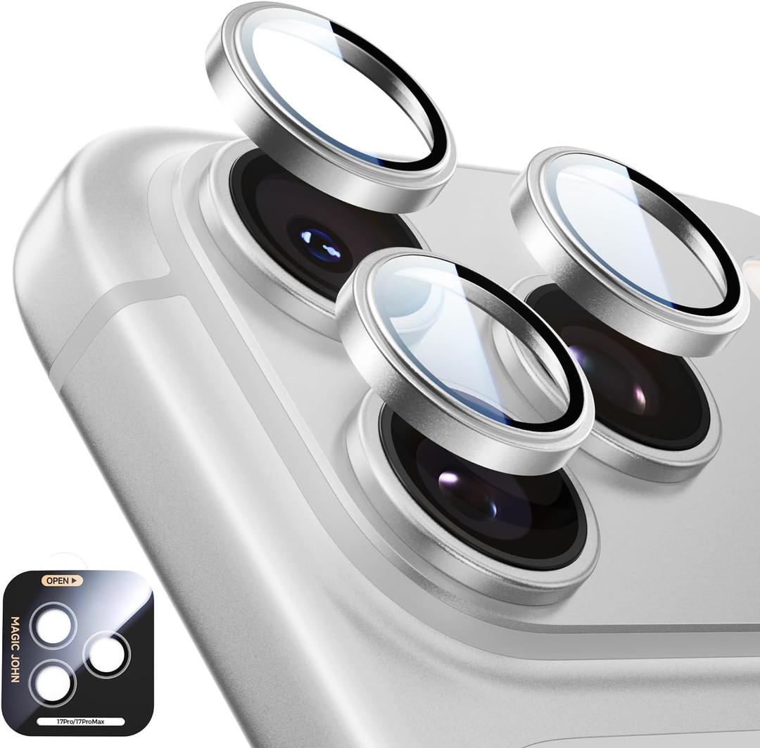 MAGIC JOHN for iPhone 17 Pro Max/17 Pro Camera Lens Protector [Alignment Kit&1:1 Invisible Fit] 9H Aerospace Tempered Glass, Ultra HD, Metal Individual RingCase Friendly, Set of 2,Sliver