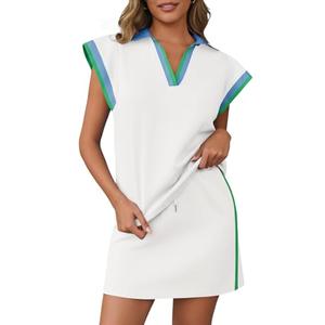 Fisoew Womens 2 Piece Skirt Set Summer Cap Sleeve Tops Matching Tennis Skirts Casual Color Block Vacation Outfits Lounge Sets (Medium, White)