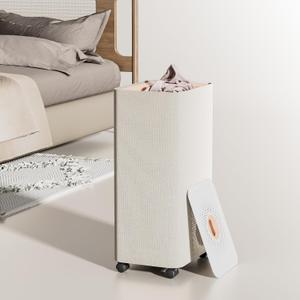 LAMU Hamper With Lid, Clothes Hamper, Laundry Basket with Lid with Removable Liner Bags, Dirty Clothes Basket with Wheels, Stylish Dirty Laundry Organizer for Home, 50L