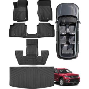 Car Floor Mat for Jeep Grand Cherokee L: Rubber Custom Fit 1st & 2nd & 3th Row Cargo Liner Set - All Weather Accessories Only for 6-Passenger Without Center Console 2021 2022 2023 2024 2025 2026