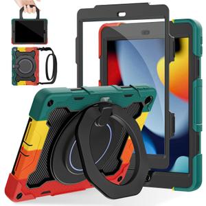 ROISKIN for iPad 10.2 Case 9th 8th 7th Generation with Screen Protector [15ft Drop Protection], 360° Rotating Kickstand Shoulder Strap Hand Grip Pencil Holder Kids Case for iPad 10.2 inch Case (Red-Black)