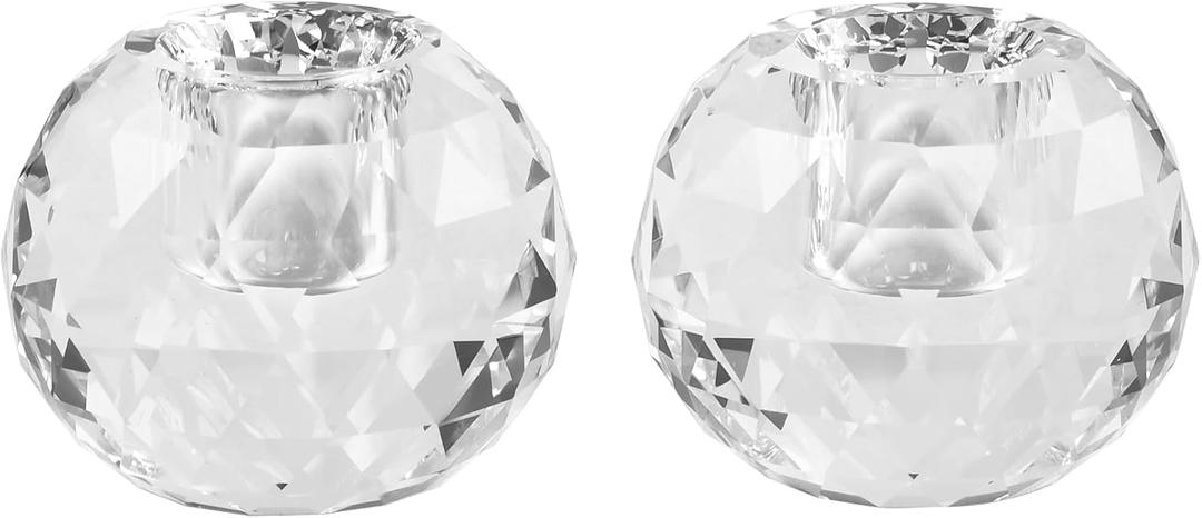 Kitcom Crystal Taper Candle Holders Multiple Faceted Designed Hand Cut Crystal Holders Wedding Banquet Decorations for Home W2.4xH1.8Inches Pack of 2, Comes with Gift Box