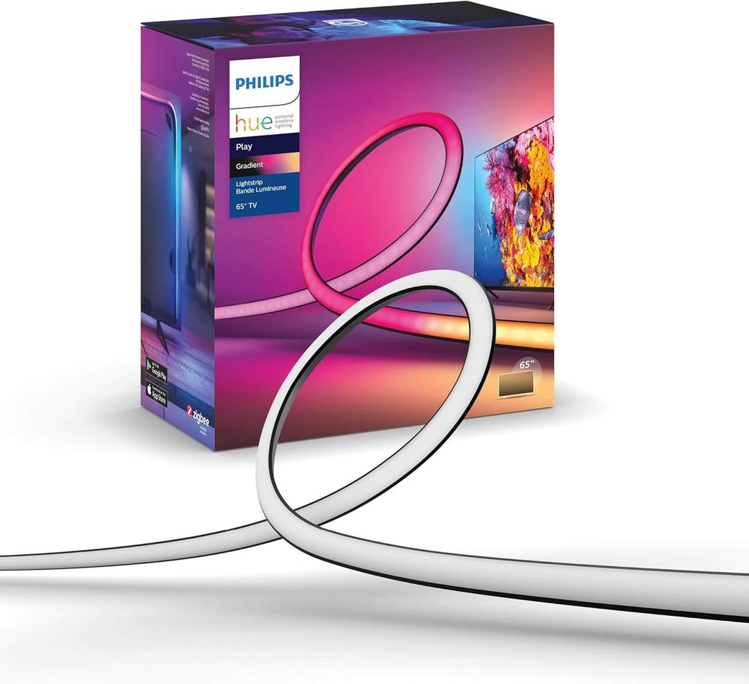 Philips Hue Play Gradient 65" Smart TV Light Strip, Flowing Color-Changing LED Strip Lights, Multicolour TV Backlight Sync with Music and Gaming, Requires Bridge & Sync Box, Control with App and Voice