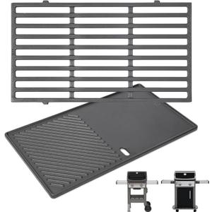 QuliMetal 7637 17.5 Inch Cast Iron Griddle Grates Replacement Part for Weber Spirit E210 E220 S210 S220 with Front Control, Upgraded Reversible Griddle Plate for Weber Spirit & Spirit II 200 Series