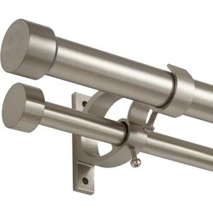 Brushed Nickel Double Curtain Rods 36 to 72 Inches (3-6 Feet),1-Inches Front and 5/8 Inches Back Adjustable End Cap Double Window Drapery Rod for Drapes and Curtains
