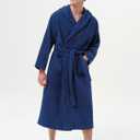 SIORO Mens Hooded Terry Cloth Robe, Big and Tall Bathrobe, Full Length Cotton & Absorbent Robe for Spa, Shower & Sleepwear (Blue, L)