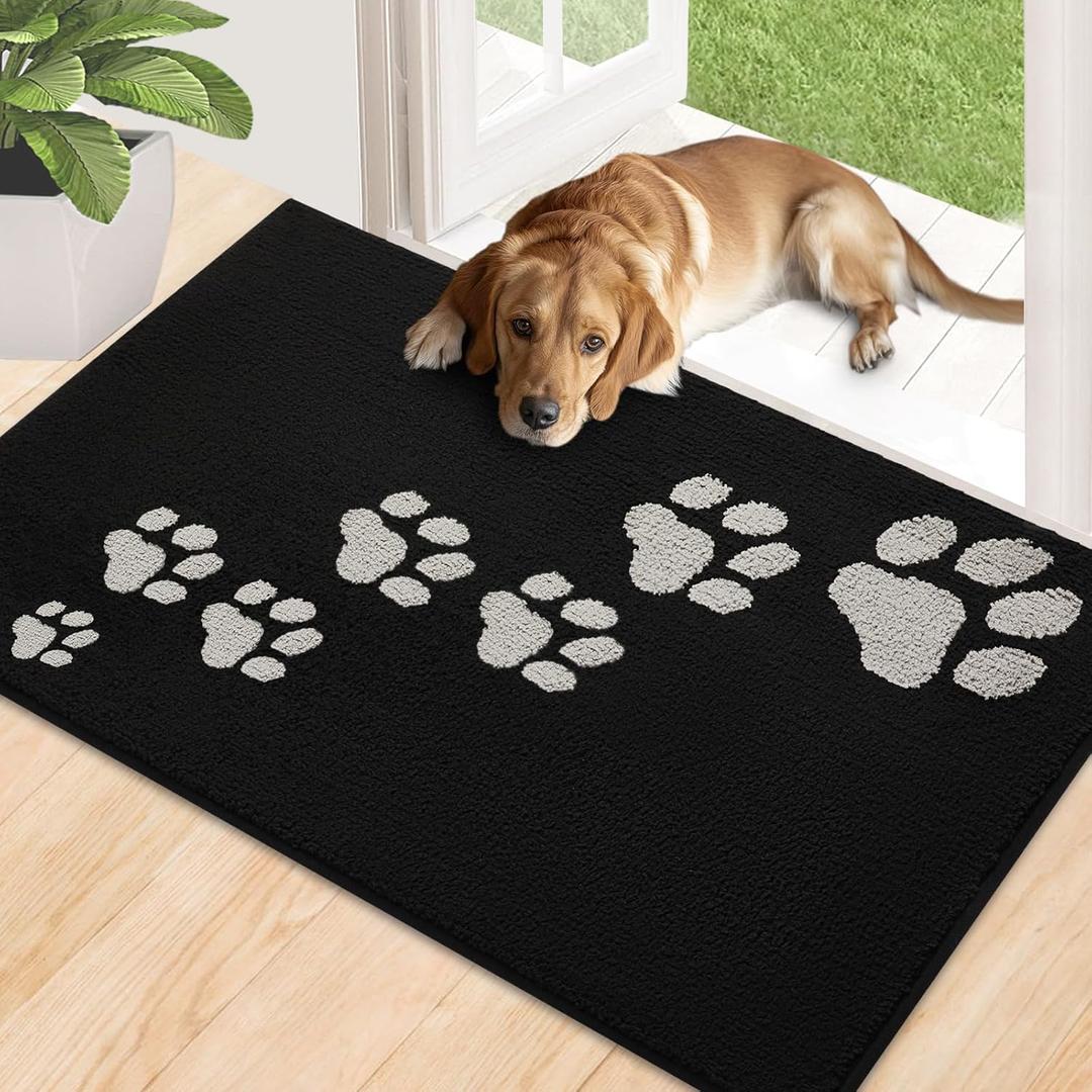 Timo Door Mat Indoor, 20"x32" Super Absorbent Dog Mats for Muddy Paws, Low-Profile Washable Entryway Rug, Rubber Backing Non Slip Front Door Mats, Resist Dirt Inside Entrance Doormat for Shoes, Black (1'8" x 2'8" (Rectangular))