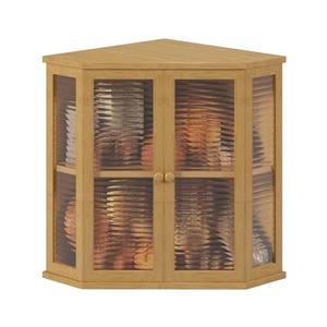 WouZglk Extra Large Corner Bread Box for Kitchen Countertop, 16.5 inch Bamboo Double Layer Bread Storage with Glass Wavy Door Panel, Eco-Friendly and Stylish Design(Bamboo)