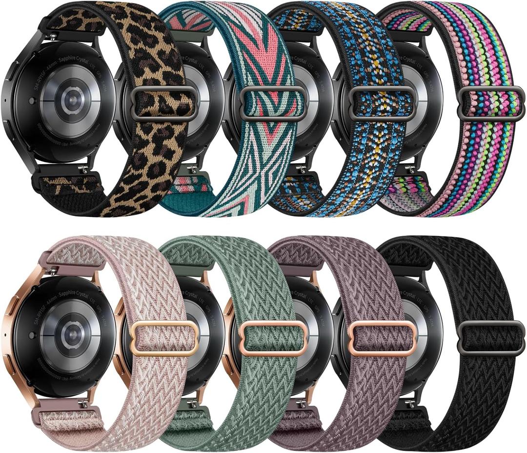 8 Pack Stretchy Bands Compatible with Samsung Galaxy Watch 7 6 5 4 40mm 44mm/Galaxy 5 Pro 45mm/6 4 Classic 46mm 42mm 43mm 47mm/Active 2, 20mm Nylon Elastic Watch Strap Sport Wristbands for Women Men