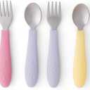 Elk and Friends Kids Silverware with Silicone Handle | Childrens Safe Flatware | Toddler Utensils | Baby Spoons + Forks | Stainless Steel Cutlery