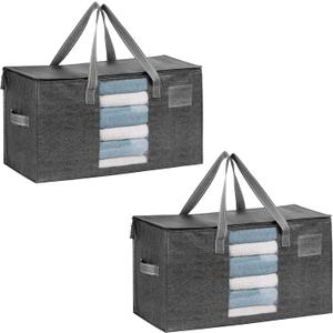 VENO 2 Pack Moving Bags, Comforter and Blanket Storage Bags for Closet, Moving Boxes, Boxes with Lids Alternative, College Dorm Packing Supplies, Foldable Heavy-Duty Tote with Window (Gray, 2 Pack)
