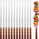 Cunhill 12 Pcs 17.7 Inch Kabob Skewers for Grilling 0.4 Inch Wide Flat Blade Thin Stainless Steel Kabob Sticks Long Barbecue Reusable Metal BBQ Skewers with Wood Handles for Tailgate Party Outdoor