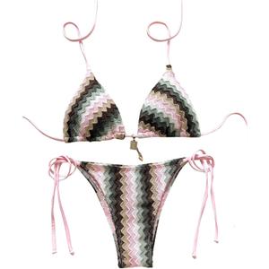 Women's Colorful Striped Halter String Bikini Set 2 Piece Tie Side Triangle Swimsuits Textured Swimwear (Large, Pink Multicolor) Women's Colorful Striped Halter String Bikini Set 2 Piece Tie Side Triangle Swimsuits Textured Swimwear (Large, Pink Multicolor)