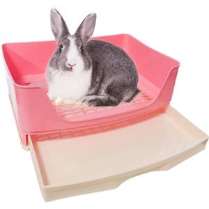 kathson Large Rabbit Litter Box Trainer, Potty Corner Toilet with Drawer Bigger Pet Pan for Adult Hamster, Guinea Pig, Ferret, Galesaur, Bunny and Other Animals (Pink)