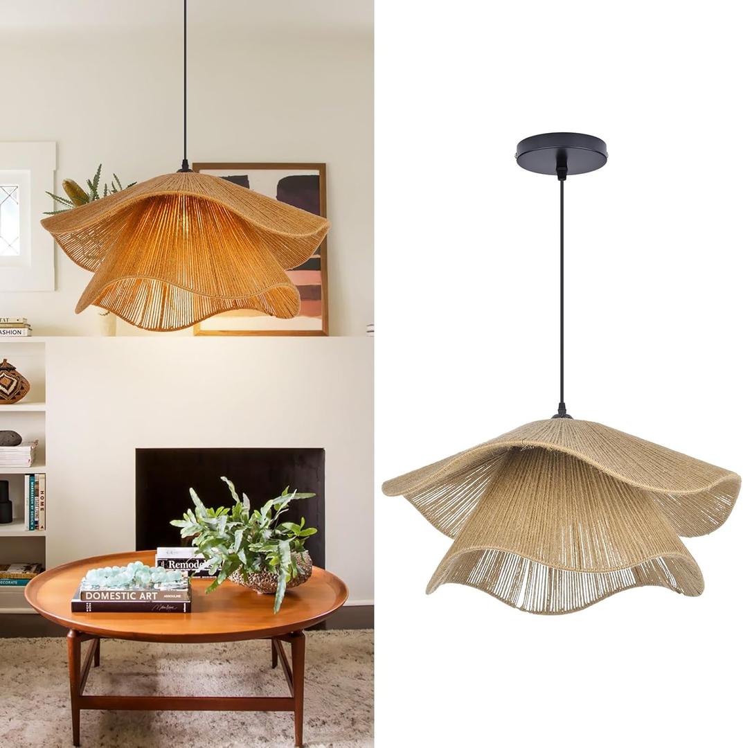 Arturesthome Pendant Light for Foyer Hallway Woven Pendant Lighting,Coastal Rope Lamp Shade Creative Ceiling Hanging Light for Dining Table Room (23.6"*11.8")