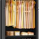 ULIFHOME H5C Plus Clothes Rack with Cover, Portable Closet for Hanging Clothes, Covered Clothing Racks Heavy Duty, Garment Racks with Shelves, Max Load 370LBS, Black Closet Rack with Black Cover