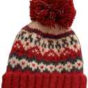AOMEXAGA Vintage Fair Isle Knit Beanie for Women Colorful Unisex Winter Pom Cap Soft Warm Cute Christmas Clothing Accessory (One Size, Red)