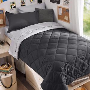 MUXHOMO 5 Pieces Twin XL Comforter Set, Reversible Bed in a Bag Twin XL Size, All Season Bedding Set with Comforter, Flat Sheet, Fitted Sheet, Pillowcases & Shams, Dark Grey & Light Grey