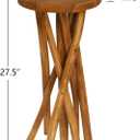 11.8" Round Side Table | Stick Leg Teak Stool | Teak Wood Plant Stand | Accent Table for Living Room, Bedroom, Yard, 27.5" Tall, Large
