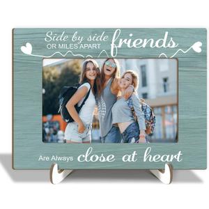Wood Picture Frame with Wood Stand, Photo Frame Tabletop - Friend are Always Close at Heart, Shelf Desk Decor Gift for Long Distance Friendship, Home Decor Supplies, Fits 4x6" Horizontal -28