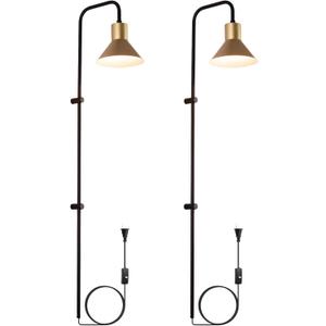 Plug in Wall sconces Set of Two with Switch, Indoor Horn Cover Wall Mounted Lamp with E26 Base, Long Wall Light for Bedroom Living Room Study Hallway Bedside（2PCS）