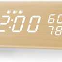 JALL Digital Alarm Clock, with Wooden Electronic LED Time Display, 3 Alarm Settings, Humidity & Temperature Detect, Wood Made Electric Clocks for Bedroom, Bedside (Yellow)