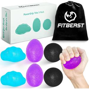 FitBeast Stress Balls for Adults, Hand Exercise Balls 6 Pack, Stress Relief & Grip Strength Trainer, Squishy Balls & Squeeze Balls for Arthritis, Carpal Tunnel, Hand Therapy with 3 Resistance Levels (Teal Blue, Amethyst Purple, Midnight Black)