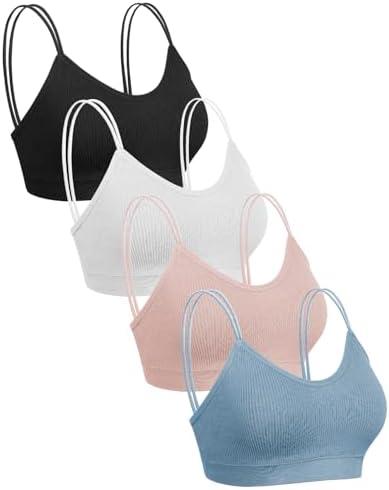 Omisy 4 Pcs Cami Bralettes for Women, Padded Sport Bra Pack No Underwire with Dual Straps for Sleeping, Yoga, Lounging Size (Color: Black,white,pink,blue, XL)