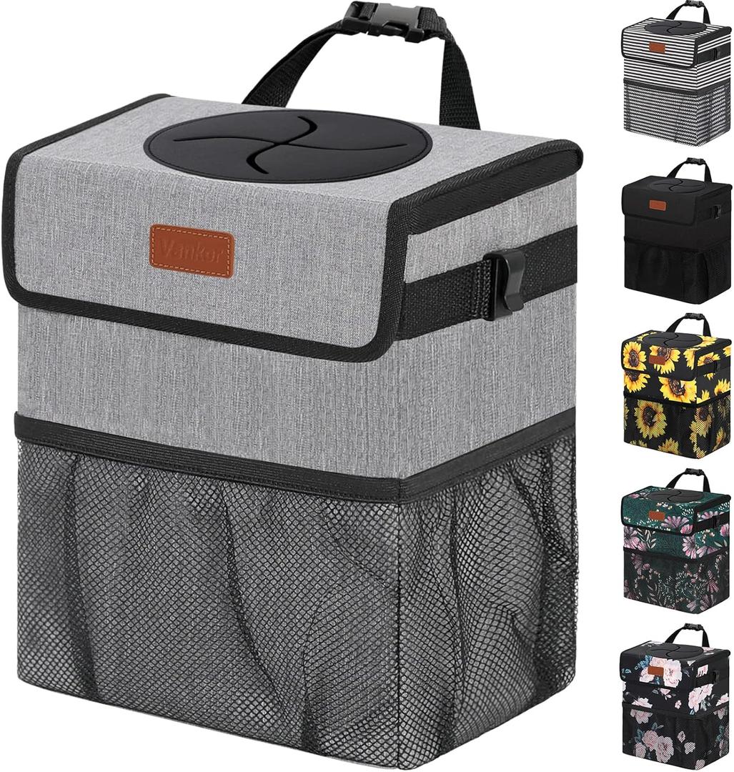 Car Bag Bin Hanging Waterproof Automotive Car Garbage Cans Leak Proof Vehicle Can Grey (2.2 Gallons)
