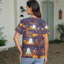 Women Halloween Shirt Funny Pumpkin Face Graphic Tees Autumn Casual V-Neck Fall Short Sleeve Loose Tops (L)