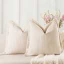 ZWJD Throw Pillow Covers 24x24 Set of 2 Striped Pillow Covers with Fringe Chic Cotton Decorative Pillows Square Cushion Covers for Sofa Couch Bed Living Room Farmhouse Decor (Khaki)