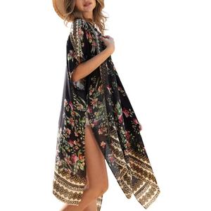 Beach Kimonos for Women Swimsuit Cover Up Boho Kimono Cardigans 2025 Summer Casual Resort Wear, Size S