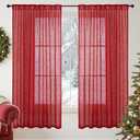 YoungsTex Red Linen Semi Sheer Curtains 68 Inch Length - Light Filtering Drapes with Back Tab Rod Pocket Lightweight for Living Room Window, 2 Panels, 52 X 68 Inch