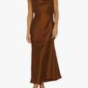 Summer Satin Spaghetti Strap Cowl Neck Backless Midi Dresses for Women Elegant Tie Low Back Ruched Cocktail Dress Size 8