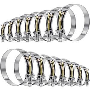 14 Pcs 7 Sizes T-Bolt Hose Clamps, 304 Stainless Steel Turbo Intake Intercooler Clamp,Working Range 32-91mm for 1-3" Hose ID, Radiator Hose Clamps Assortment Set (4 Pcs Missing)