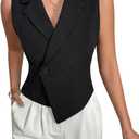 Floerns Women's Collared Wrap V Neck Single Button Sleeveless Vest Blazer Jacket Coat Black Large