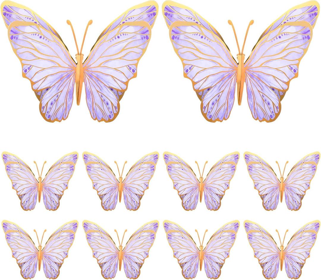 Geyee 10 Pcs Large Butterfly Centerpieces for Tables Butterfly Party Decorations 3D Paper Table Toppers Centerpieces Wall Decor for Birthday Baby Shower Wedding Party Supplies(Purple)