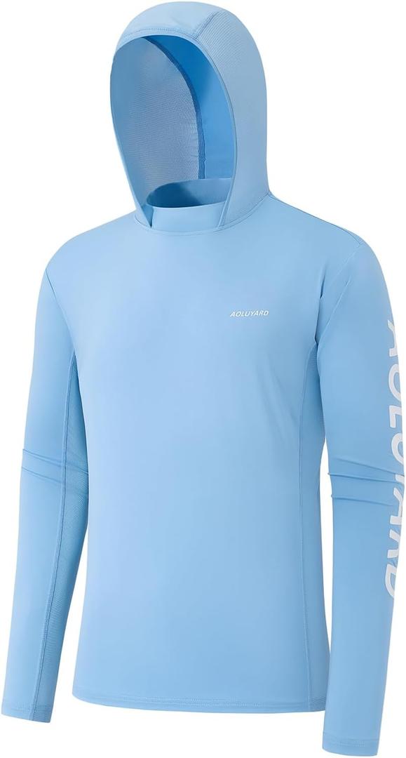 Mens Sun Hoodie Fishing Shirts UPF 50+ UV Protection Long Sleeve Rash Guard Lightweight SPF Swim Running Quick Dry (Blue, XL)