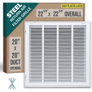 Fits 20x20 Duct Opening | Steel Return Air Filter Grille by Handua [Removable Door] for 1-inch Filters | Vent Cover Grill | White | Easy-to-Use Plastic Latches | Outer Dimensions: 22 5/8"W X 22 5/8"H